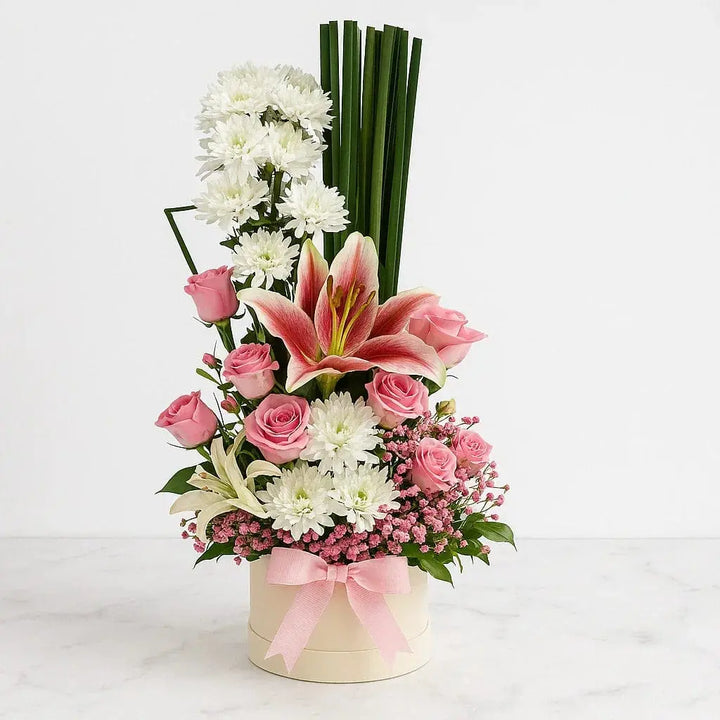 Pink Lily & Rose Flower Box Arrangement atfleurs