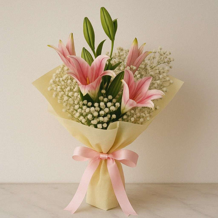 Lilies & Gypsophila Hand Bouquet