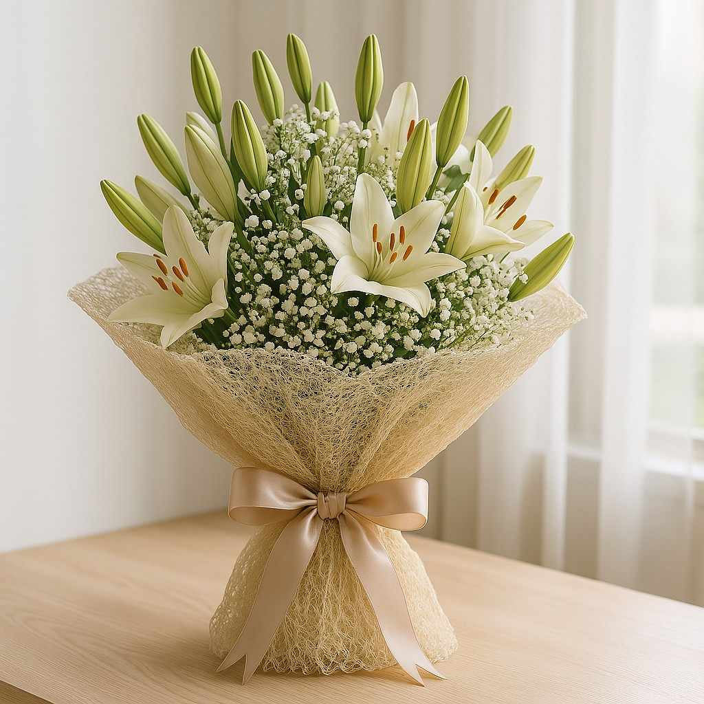 White Lily & Gypso Hand Bunch
