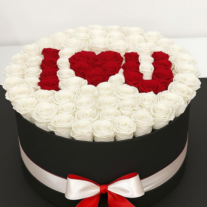 100 Red & White Roses in Box
