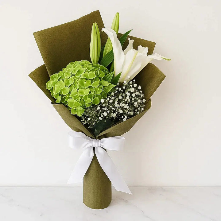 Lime Green Hydrangea & White Lily Bouquet atfleurs