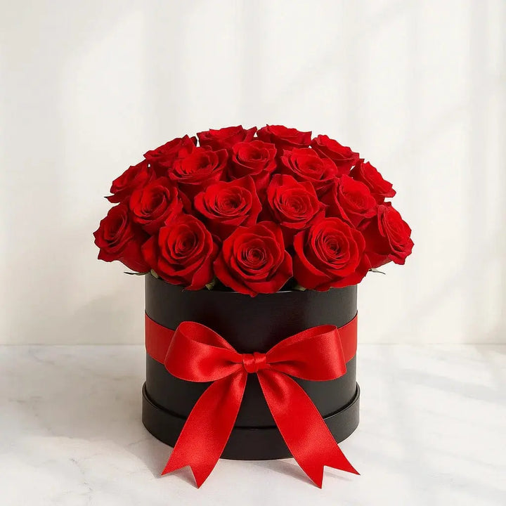 20 Red Roses in Elegant Round Box atfleurs