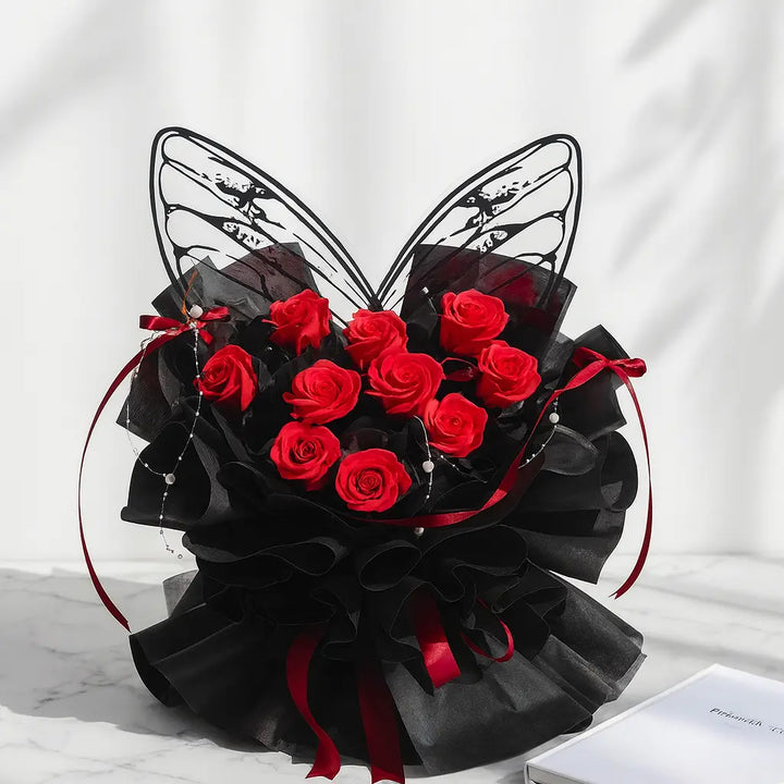 Red Rose Butterfly Bouquet in Black Wrap