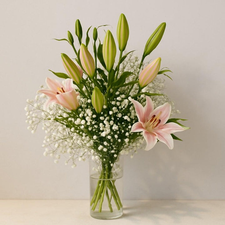 Pink Lily and Gypso Flower Subscription