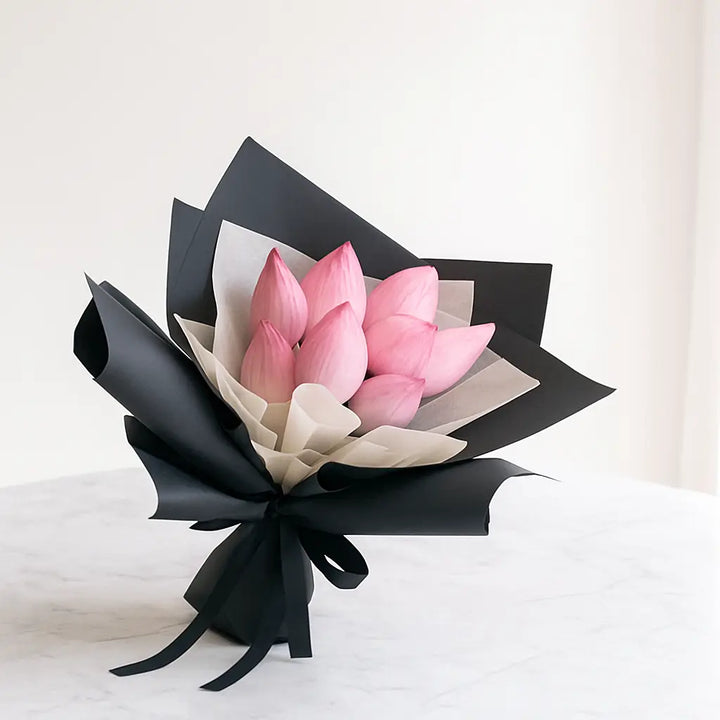 Pink Lotus Buds in Black Wrap