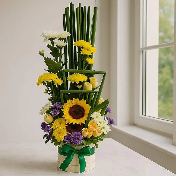 Sunflower and Daisy Flower Box with Chrysanthemums and Gypso atfleurs