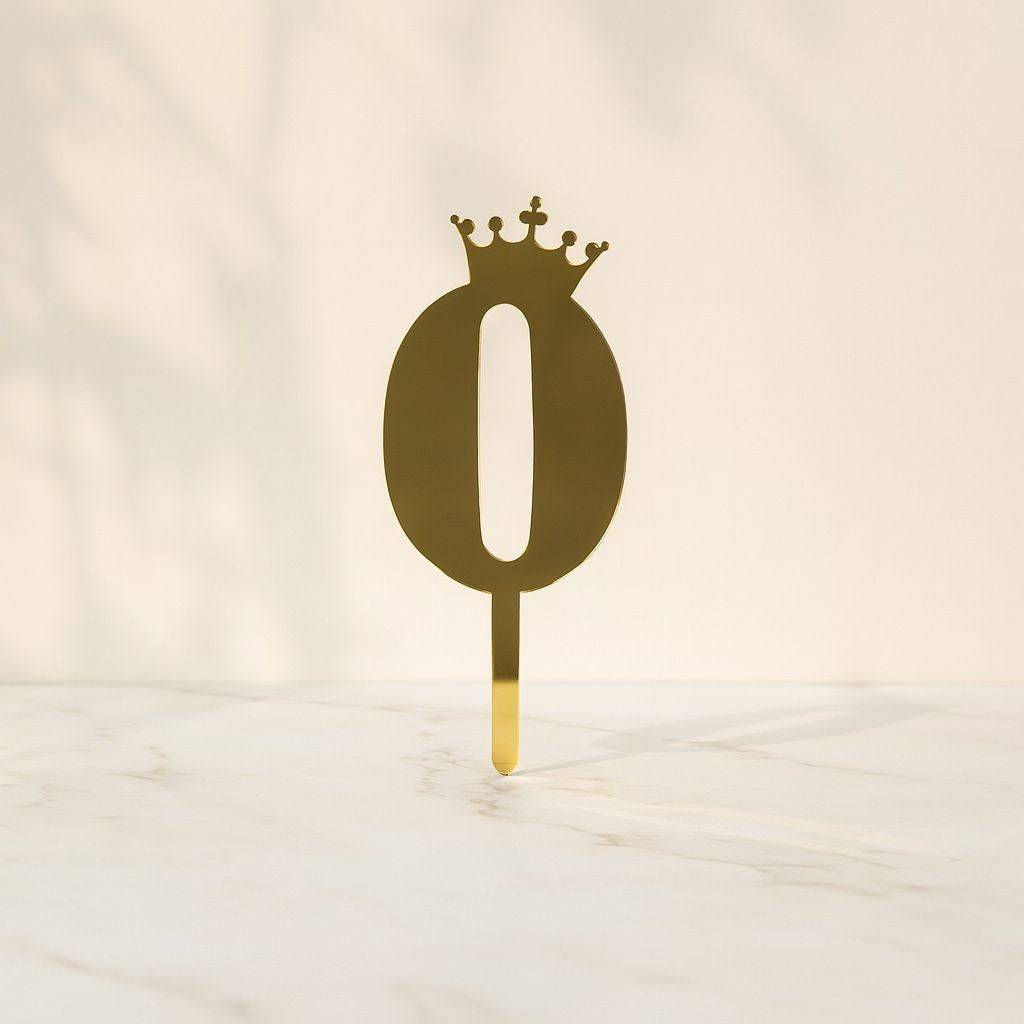 Gold number '0' with a crown on a light background